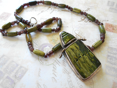 Sterling Handcrafted Janice Lee Ripley JLR Green Yak Bone Necklace 49N39 - Picture 9 of 14
