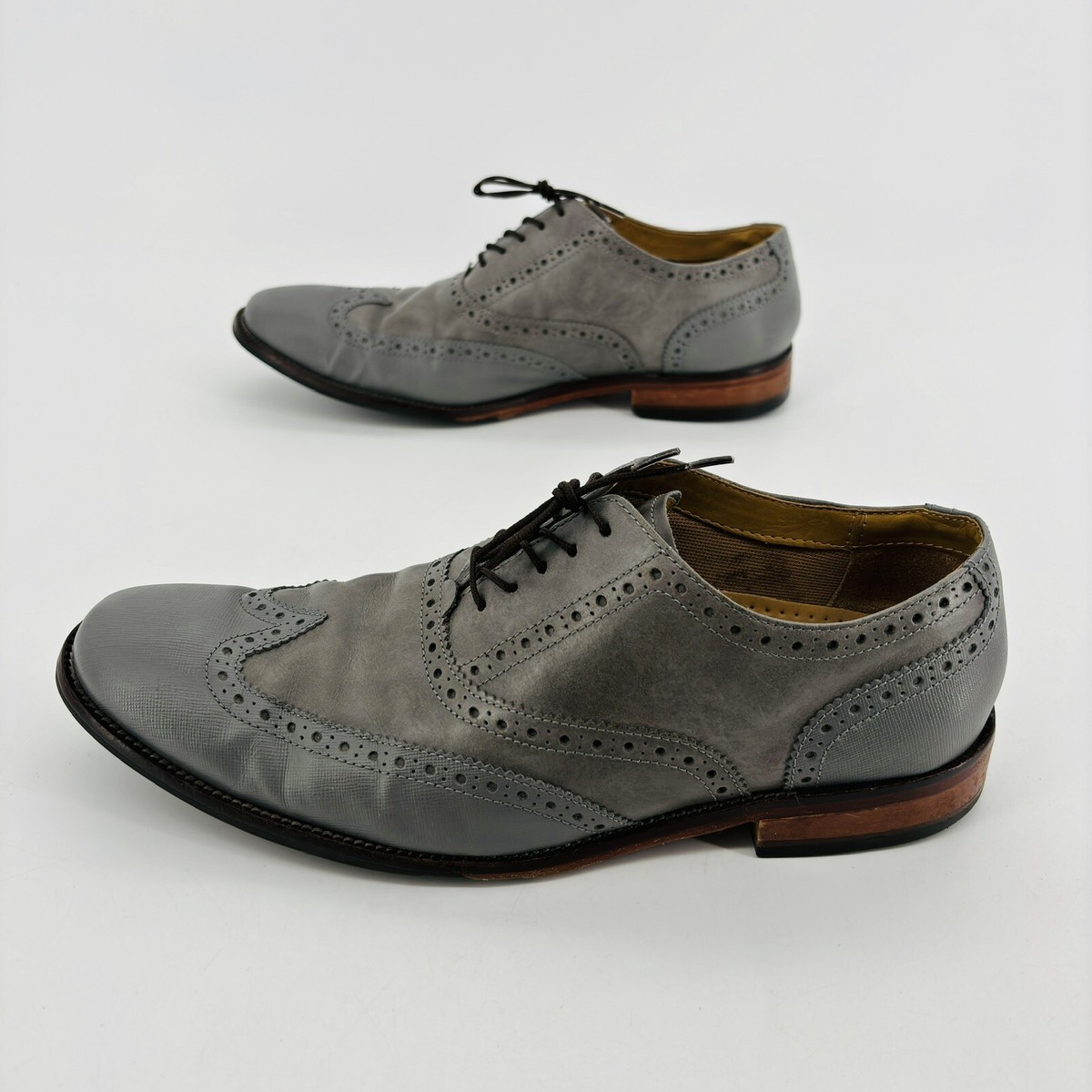 Mens 9 M Cole Haan Colton Wingtip Gray Leather Oxford Dress  display picture 1