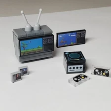 16-Bit Building Blocks. Gamecube, TV, Controllers, Games. Miniture Retro Gamers