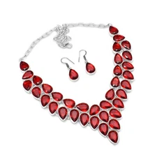 Beautiful Garnet Handmade Big Necklace+Earring Jewelry 79 Gms LB-003