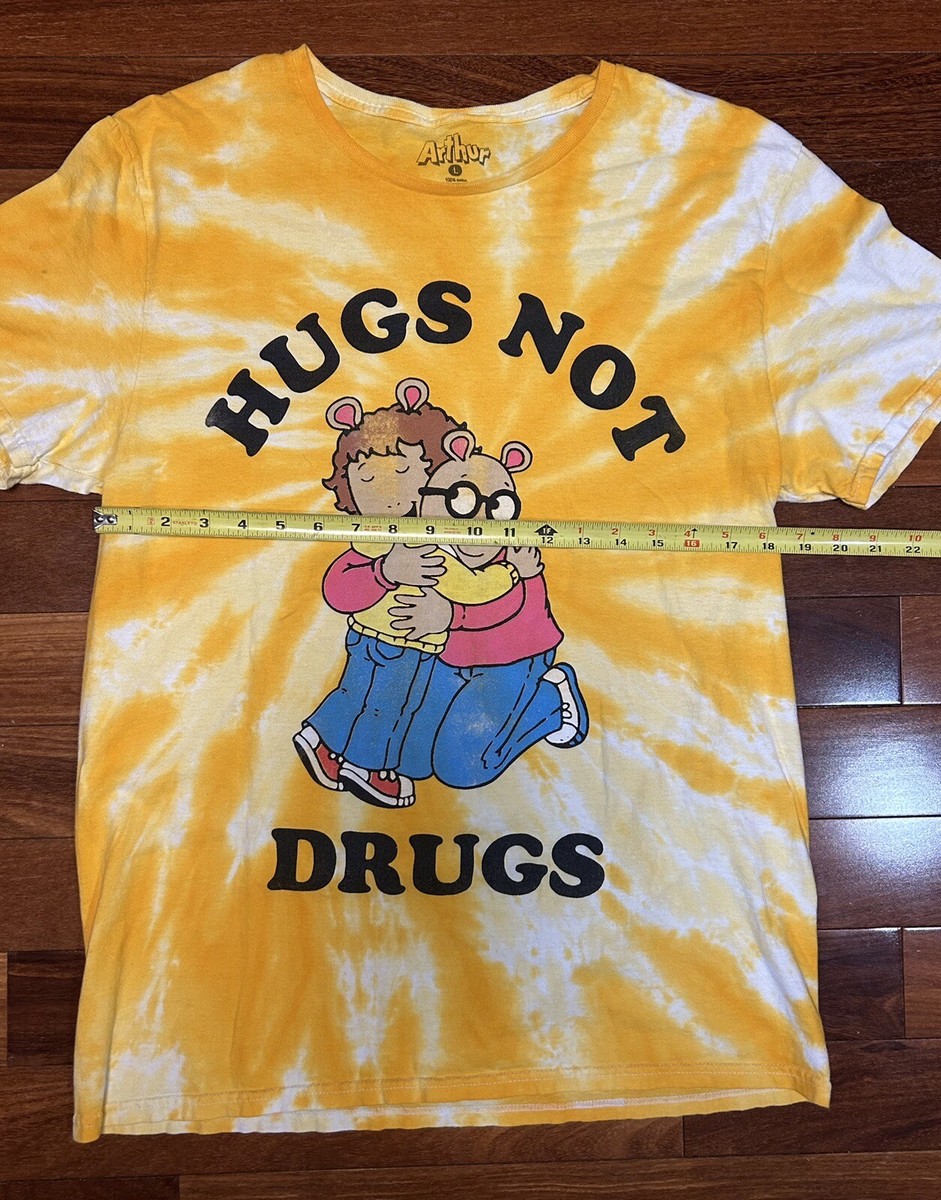 Arthur 'Hugs Not Drugs' T-Shirt Men's Large Yellow Tie Dye Marc