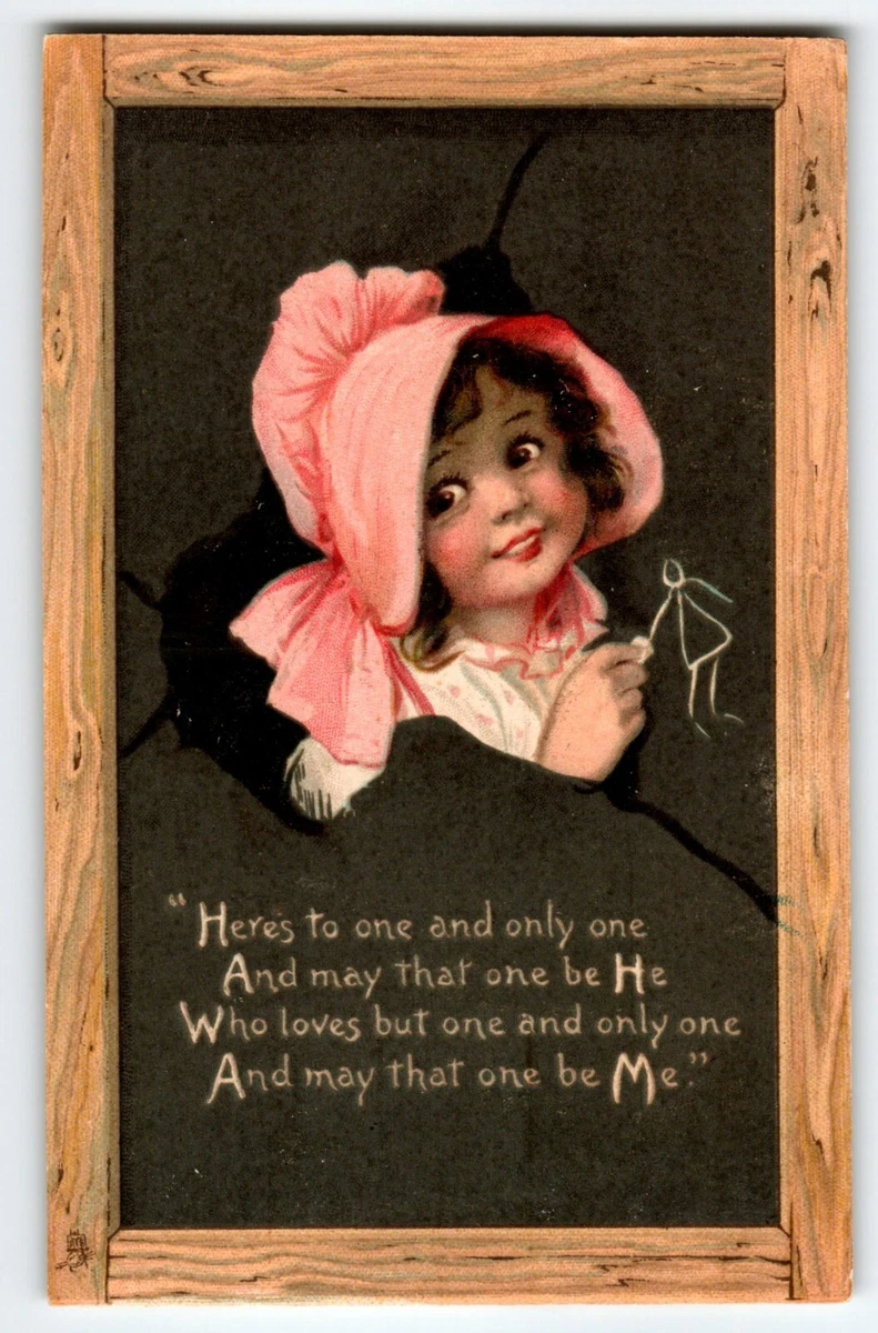 Frances Brundage Girl In Bonnet Pokes Through Slate Valentine 101