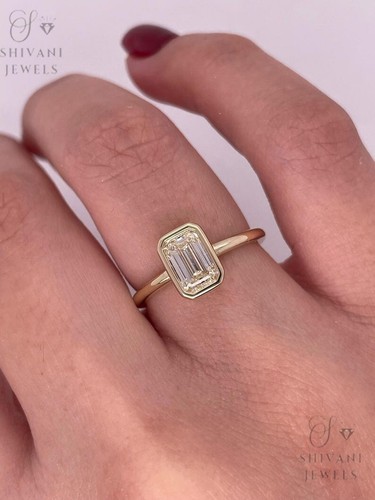 Certified 0.50-1Ct Emerald Cut Lab Grown Diamond 14k Gold Engagement Ring Women - Imagen 7 de 13