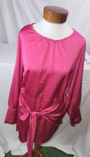 Nasty Gal Womens Large Pink Satin Draped 3/4 Sleeve Tie Front Mini Dress NWT