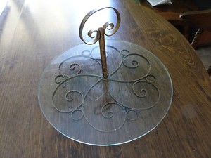 Serving Tray - Glass with metal footed base - 3 Piece