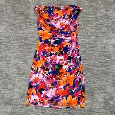 LRL Lauren Ralph Lauren Dress Womens 10 Orange Purple Floral Ruched Cowl Neck