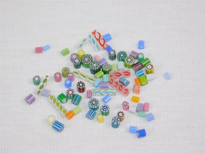 Lot Of 76 Vintage Millefiori Beads Various Sizes Shapes And Colors