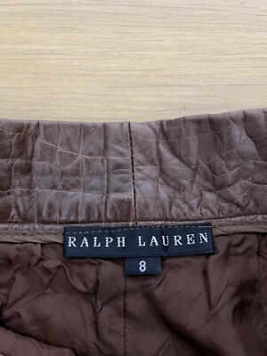 $795 Ralph Lauren Black Label 8 Brown Croc Embossed Leather Skirt