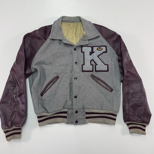 Vintage Howe Letterman Jacket Size 42 Gray Maroon "K" Football Wool Bomber