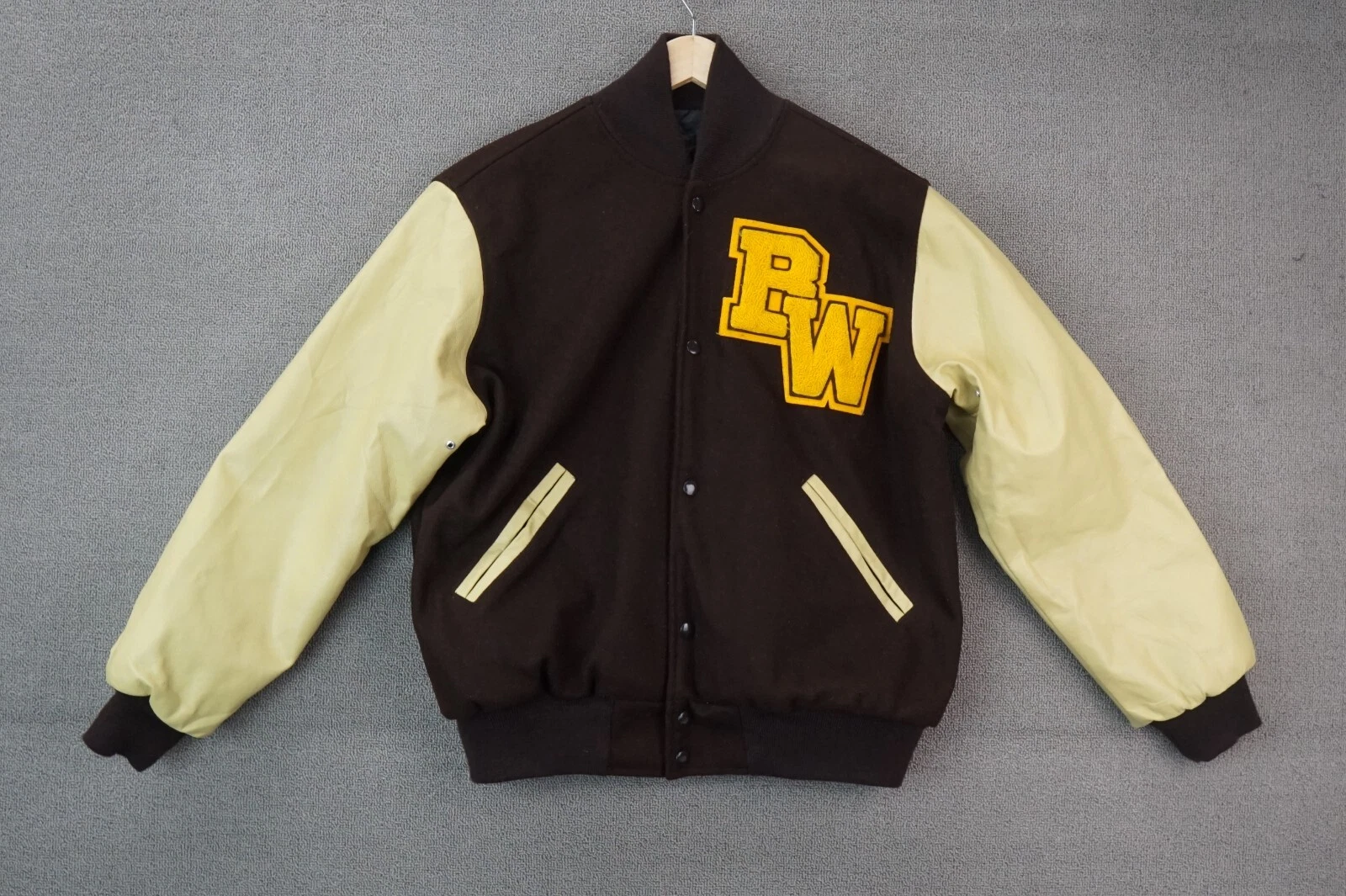 COACH Giacca Letterman Vintage Varsity Atletica Lana Pelle Snap Up Taglia XS USA