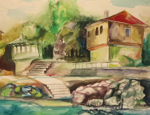 Vintage original watercolor painting landscape riverscape signed - Picture 8 of 13