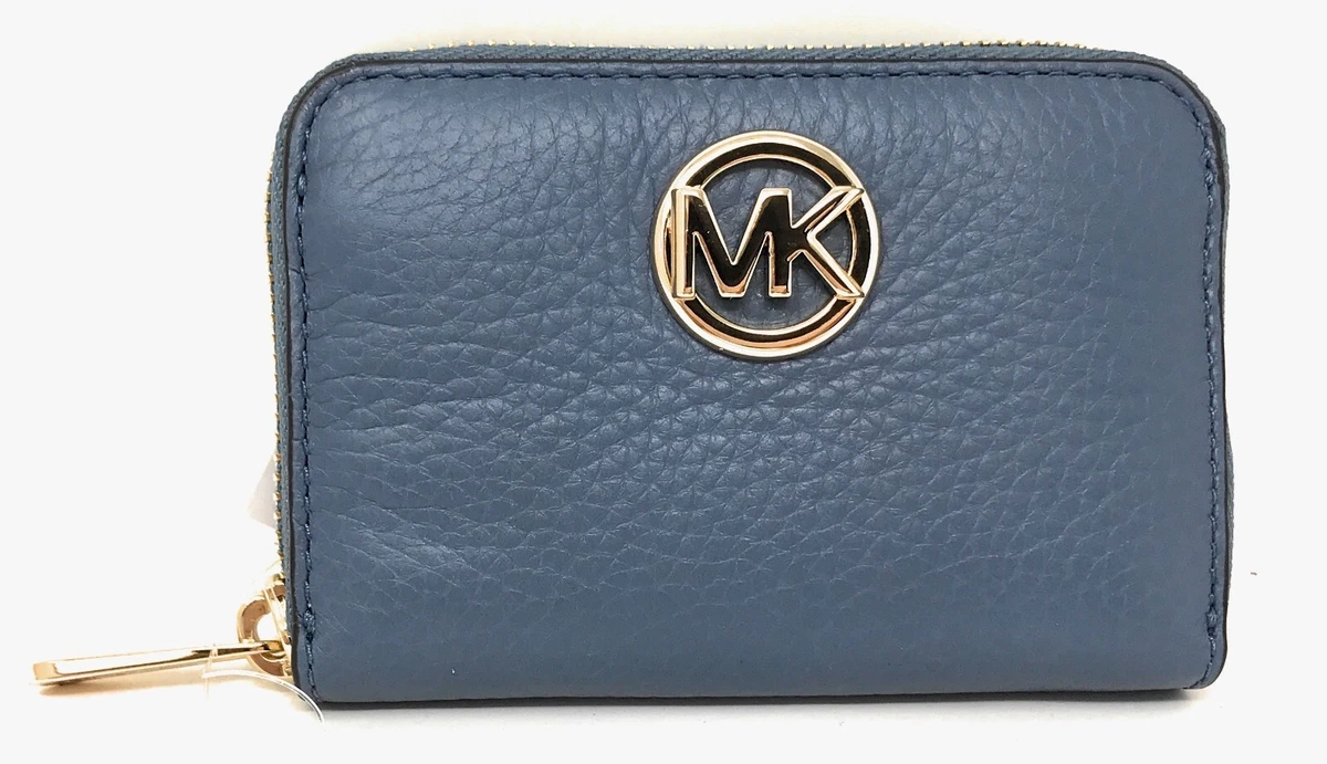 Michael Kors Fulton Leather Zip Around Coin Case in Denim Blue