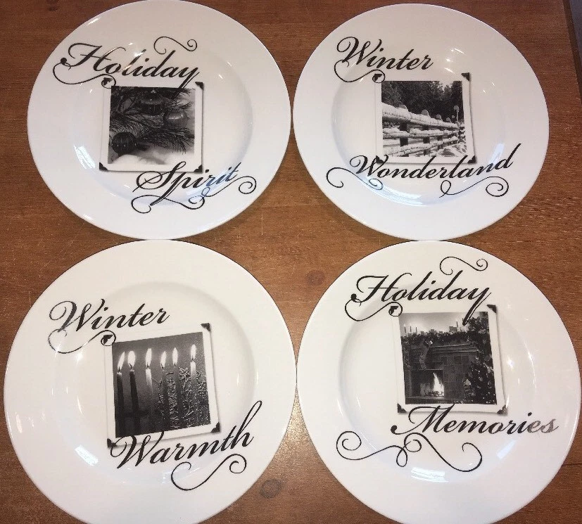 Juego de 4 platos de postre de 8" CYPRESS HOME Holiday Memories Spirit Winter Wonderland Foto 4 de 4
