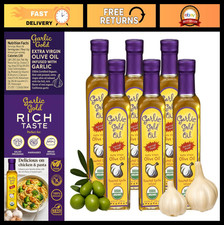 Organic Garlic Infused Extra Virgin Olive Oil, Cold Pressed, Low FODMAP, 6 Pack,