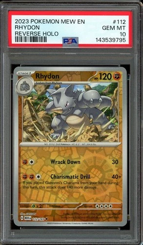Pokemon Scarlet Violet 151 English #112 Rhydon Reverse Holo PSA 10 Low Pop