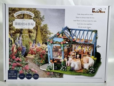 CuteBee DIY Miniature House Rose Garden Tea House Kit LED Music