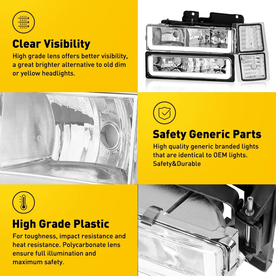 For 1995-99 Chevrolet Tahoe 1994-1998 Chevrolet C10 Left & Right DRL Headlights Foto 3 de 4