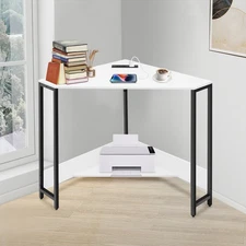 Corner Desk with Outlets, Small Desk with Outlets,Free Standing Corner Table