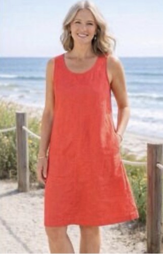 NEW J JILL 100% Linen Shift Dress Sz L Sleeveless A Line Pockets Loose Fit Flowy