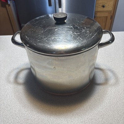 Vintage Revere Ware SS 10 Qt Stock Pot & Lid Commercial Grade Copper Bottom 