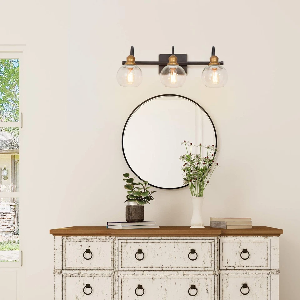 Lámparas de baño, luces de tocador con acabado de bronce frotado con aceite, antiguas... Foto 3 de 4