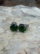 Sterling Silver 925 Round Emerald Color Gemstone Stud Earrings