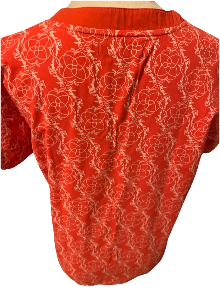 Y2K Apple Bottoms 红色花卉标志磨砂上衣 V 领 M 中号棉混纺 — 第 3/4 张图片