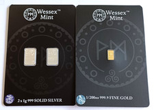 Wessex Mint 1/200th oz Britannia Gold .999 Bar & Silver G and the D x 2 1g Bars 1412.72 per troy oz
