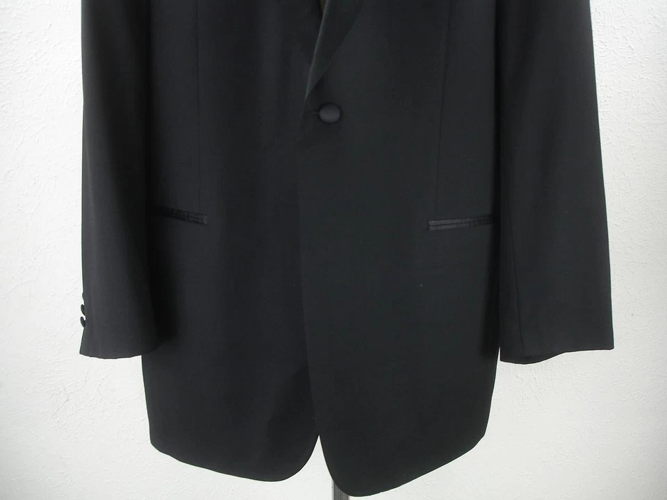 Hombres 46L Hugo Boss Satie Eric Negro Formal Esmoquin Traje Pantalones 43 X 32 100% Lana Foto 4 de 4
