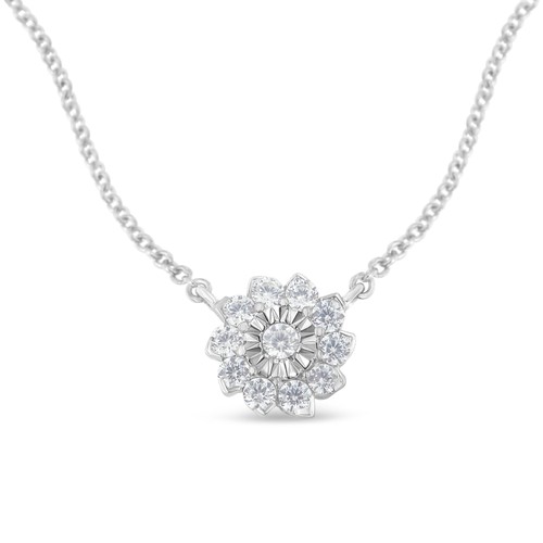 1/2 Carat Diamond Flower Pendant Necklace with Cable Chain in Sterling Silver - 第 1/6 張圖片