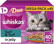 WHISKAS - 1+- Adult Wet Cat Food Pouches - 40 x 85 g - Surf and Turf in Jelly -  4.92 per kilo