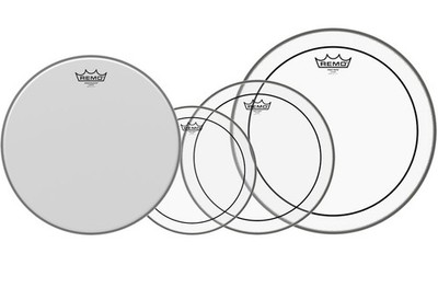 3x Remo Pinstripe Clear Schlagzeug Fell Set 10'' 12'' 16'' + 14'' Ambassador Coated