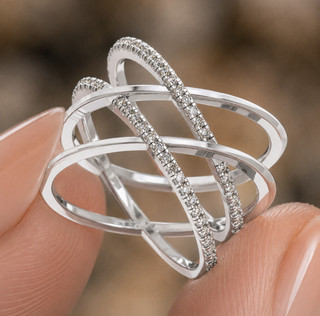 D VVS1 Moissanite Multi Band Ring 925 Sterling Silver Criss Cross Statement