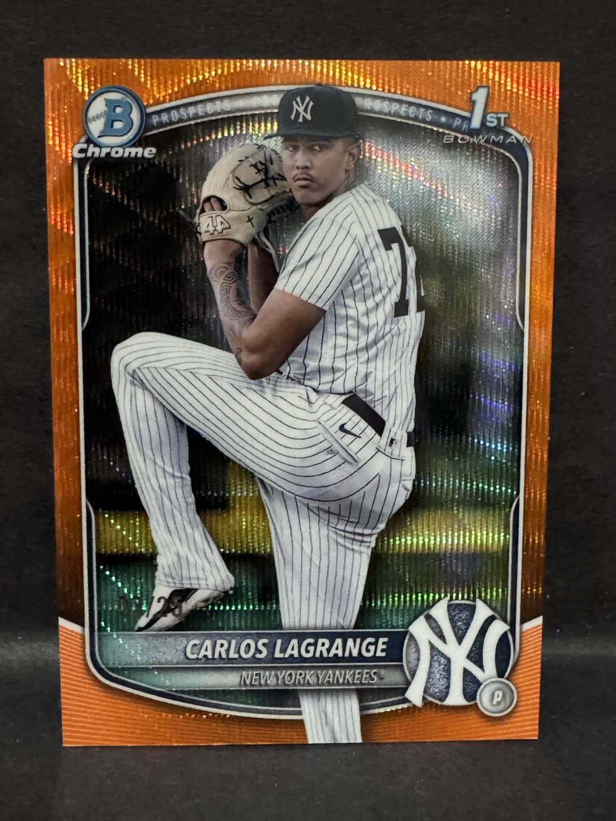 Carlos Lagrange 2025 Bowman Chrome #BCP-202 Orange Wave Refractor 1st RC RC 7/25