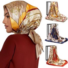 Satin Square Scarf Women's Print Headband Hijab Bandana Shawl Wrap 90x90cm