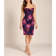 David Meister Sheath Dress Womens 6 Purple Floral Cocktail Spaghetti Strap Party
