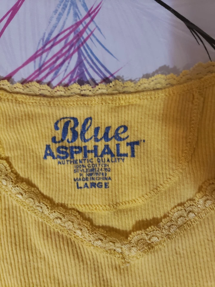 Camiseta sin mangas azul asfalto amarillo grande Foto 2 de 3
