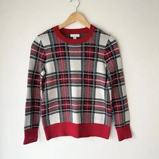 Charter Club Tartan Plaid Sweater Womens Small Crew Neck Christmas Holiday Red