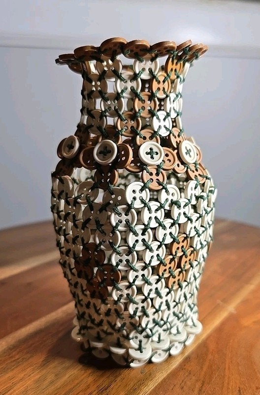 Handmade Folk Art Button Vase One of a Kind 6” Tall