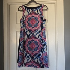 VINCE CAMUTO Sleeveless Colorful Shift Dress With Blue Side Panels Size 6