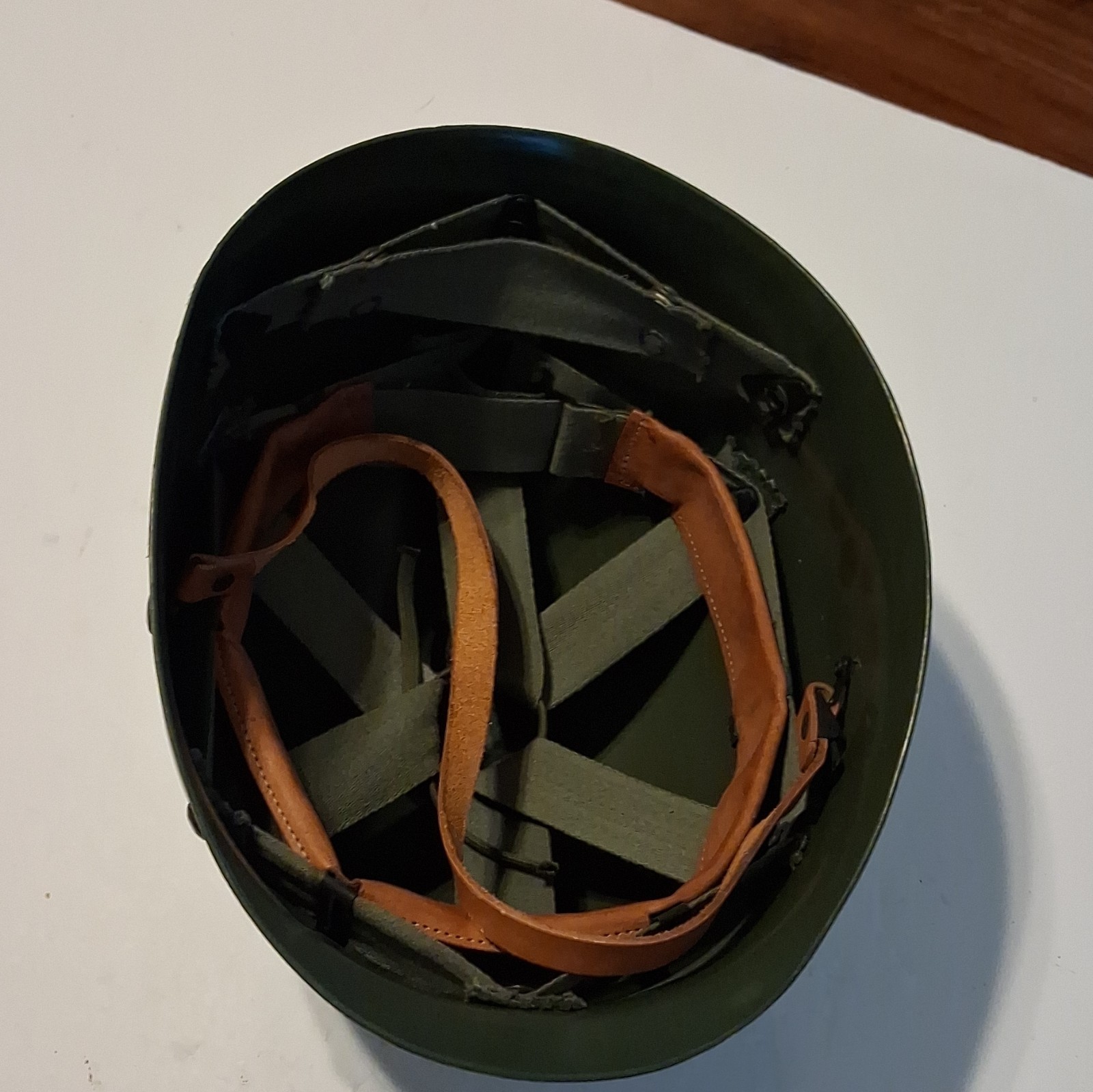 Green Military Surplus Helmet with Leather Liner - Militaria Theme | eBay