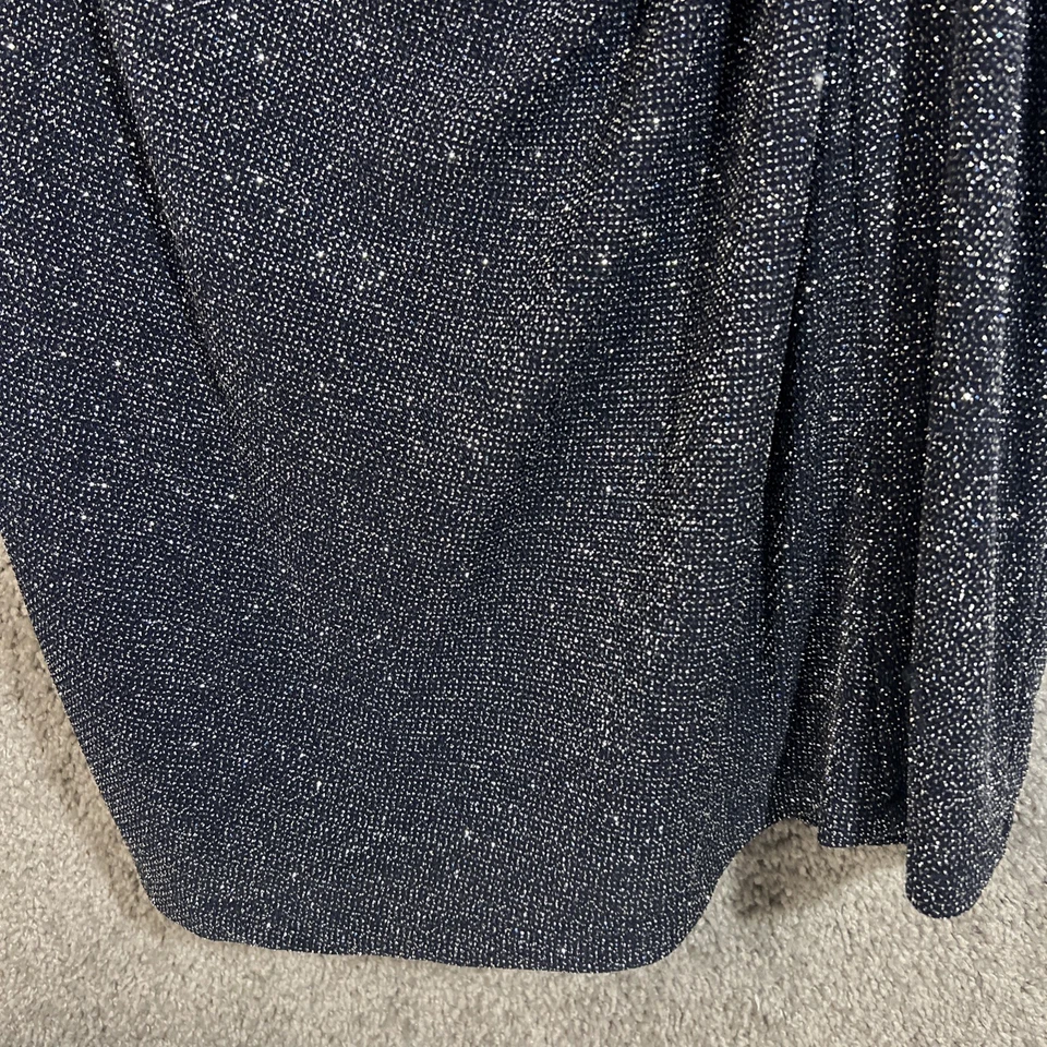 Vince Camuto Plus Size 16W Metallic V-Neck Ruched Dress Blue Long Sleeve Midi - Image 3 of 4