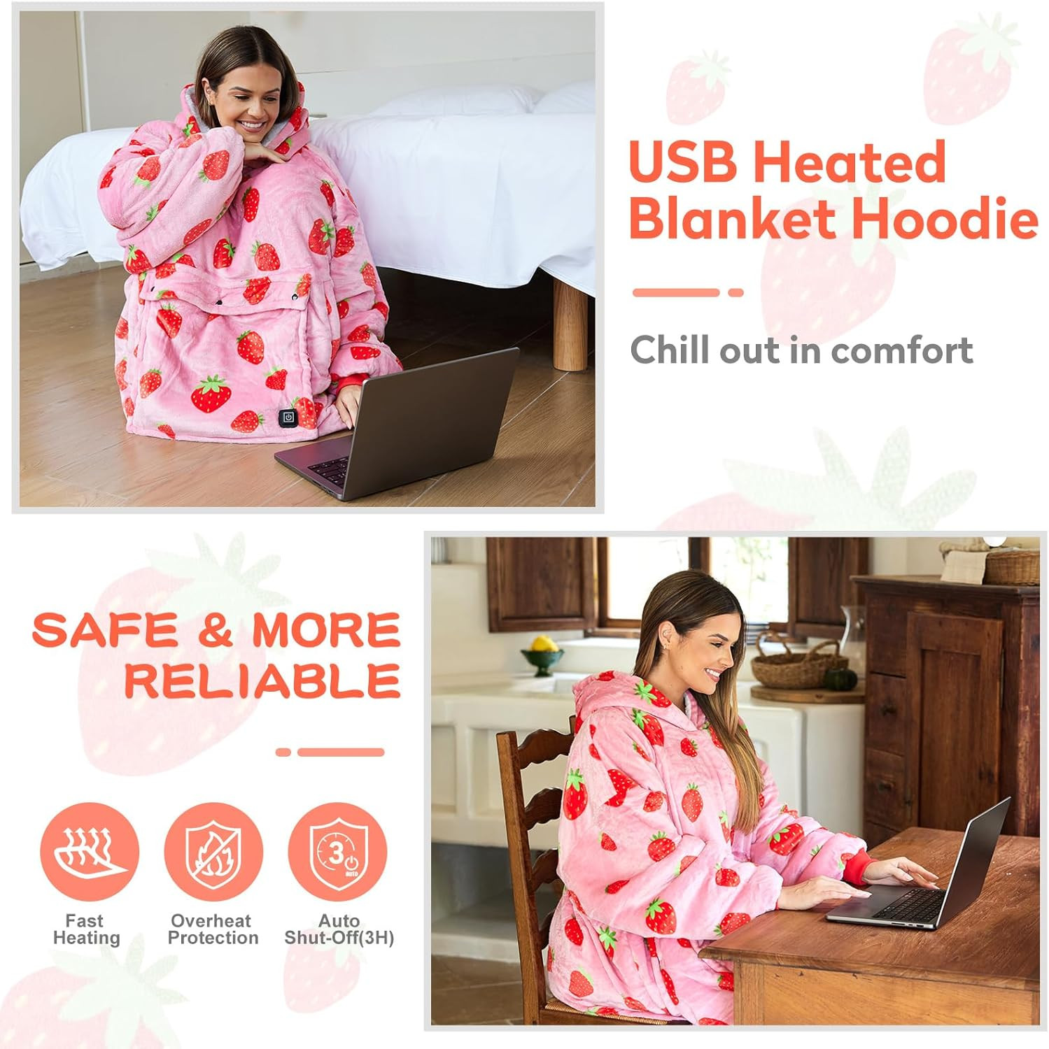 Heated Wearable Blanket Hoodie USB Heated Sweatshirt Blanket Oversized