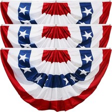 3 Pack USA Pleated Fan Flag 3X6 Feet American US Bunting Flags Half Fan Banner
