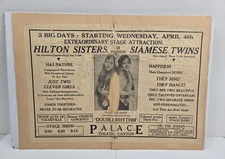 Antique Hilton Sisters "Siamese Twins" Sideshow Poster