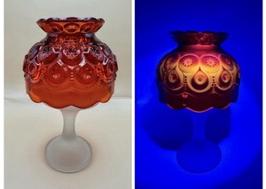 LE Smith Orange Amberina Moon And Star Pedestal Fairy Lamp Glows