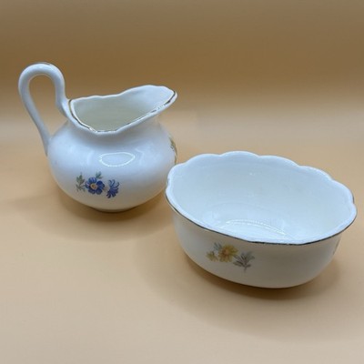 E&R American Art Ware Ceramic Floral Creamer & Sugar Set Porcelain VTG Coquette