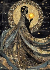 Astarte Ancient Goddess Art Print Moon Stars Cosmic Pagan Mythology AH73