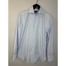 Ermenegildo Zegna Men's Trofeo Blue Check Dress Shirt Long Sleeve Sz 15.5