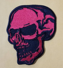 Skull Patch Red Black Left Facing Embroidered Biker Gothic 3x3.5"